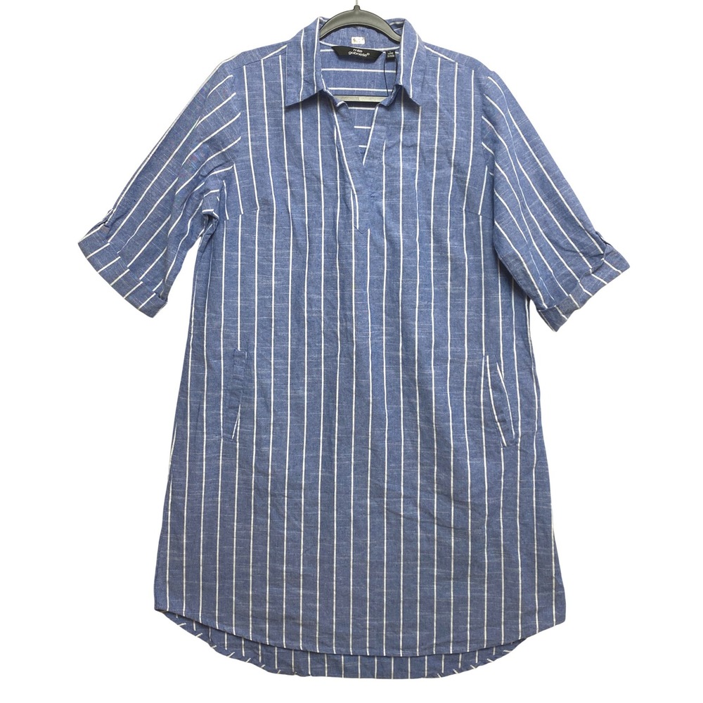 Mlle Gabrielle Shirt Dress Womens Large Blue White Striped Tunic Cotton Blend
